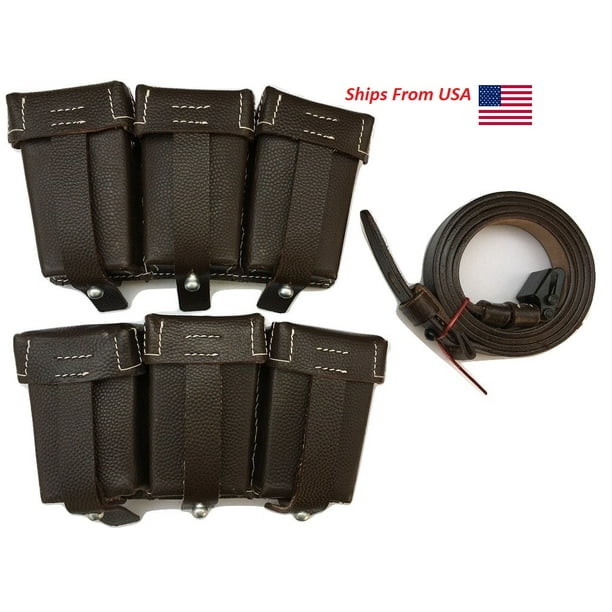 WARCRAFT EXPORTS WWII German K98 Triple Ammo Leather Pouch Set (Repro) (Free K98 Sling) (Dark