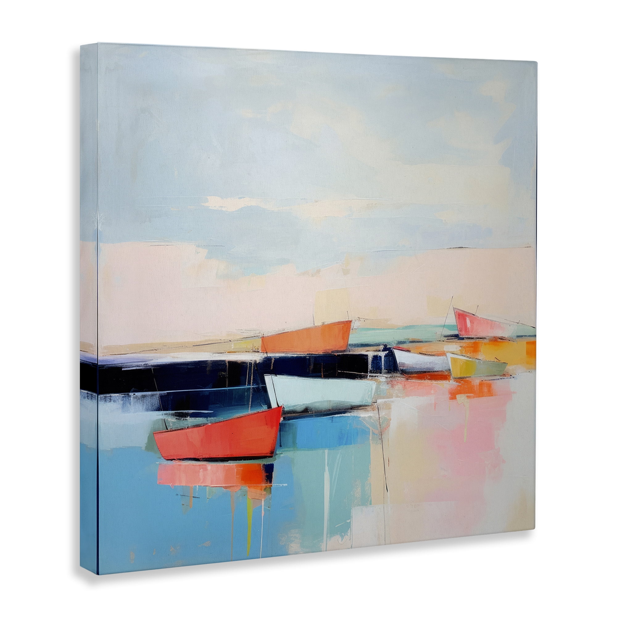 Stupell Industries Vivid Boat Reflection Transportation Painting Gallery Wrapped Canvas Art Print Wall Art, 17 x 17