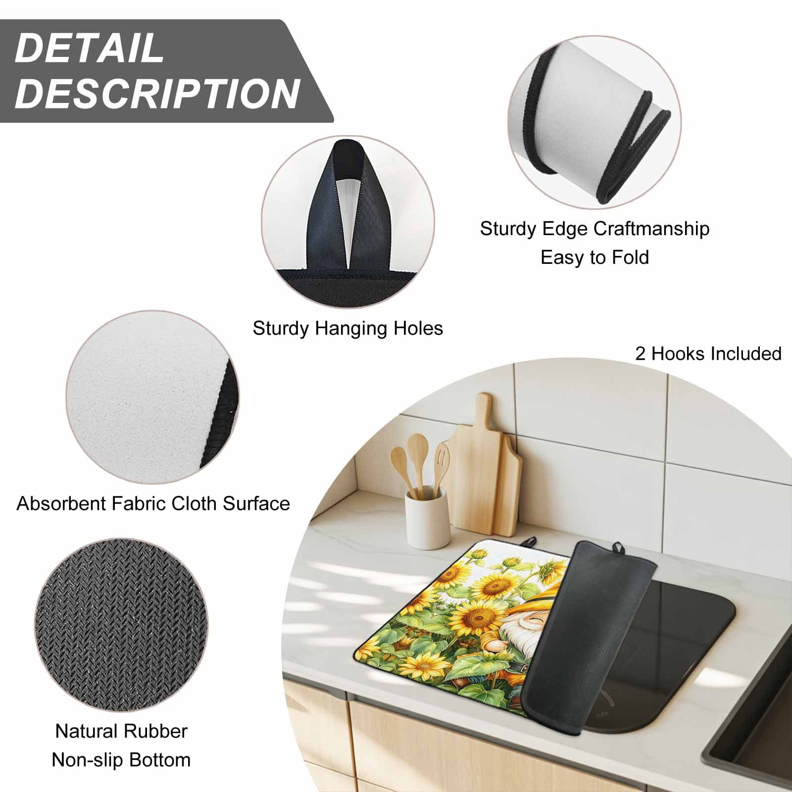 Sunflower Gnomes Stove Top Cover for Electric Stove, Heat-proof & Non Slip Glass Top Stove Cover Protector, Spring Summer Botanical Florals Kitchen Flat Cooktop Rubber Mat 31x24 Inches