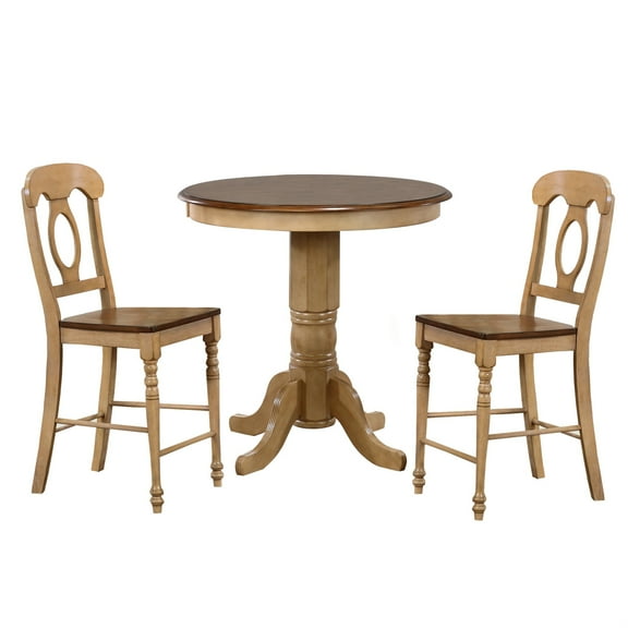 Sunset Trading Brook 3PC 36" Round Pub Set with Napoleon Wood Stools in Cream
