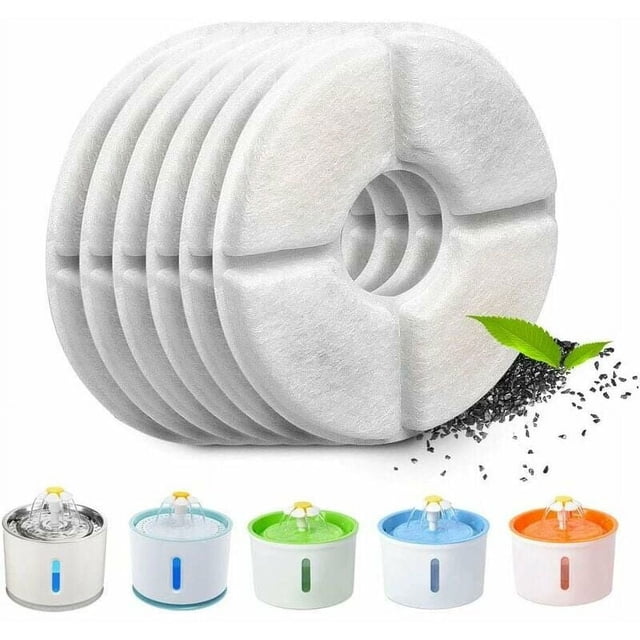 Paquete de 6 filtros automáticos para fuente de gato, con resina y carbón activado, filtro de agua de repuesto para gatos y perros (redondo)