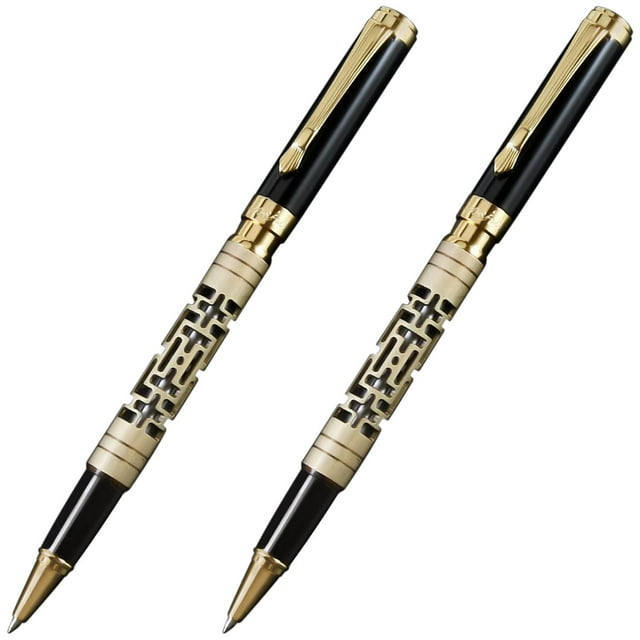 Pluma para Estudiantes VentDepot GoldMazeB 2Pzas 0.5mm Punta Dorado/Negro 1 Tinta Negra Acero Inoxidable Rollerball