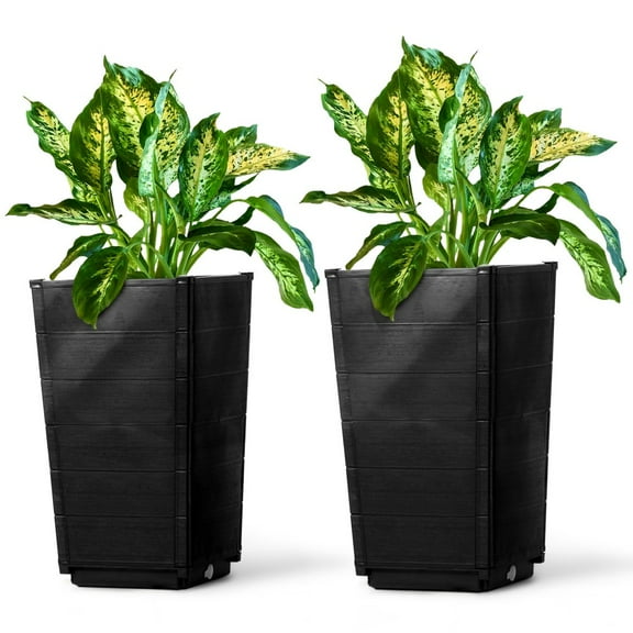 IVV 2-Pack Tall Tree Planters - Plastic Square Tapered Plant Pots for Indoor Outdoor - 22.4" H - Modern Decorative Flower Pots for Front Porch Containers Patio Deck - Dark Brown