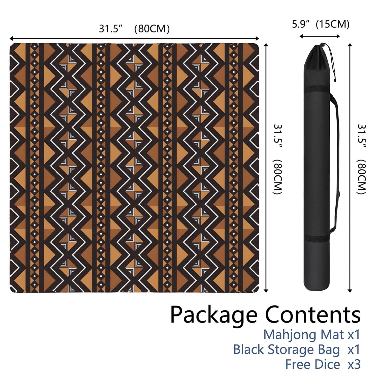 Premium Boho Design Non-Slip Mahjong Mat 31.5 Inch Square Rubber Playing Surface with Noise Dampening for Game Tables and Multi-Purpose Game Nights