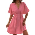 thumbnail image 1 of QIPOPIQ Robe Midi à Col en V pour Femme, Cache-Maillot, Manches Courtes, Dentelle, Été, Tenue de Plage, Décontractée, Cache-Maillots, Liquidation, 1 of 5
