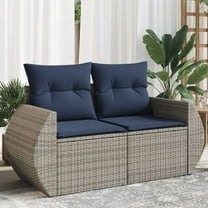vidaXL Patio Sofa with Cushions 2-Seater Gray Poly Rattan