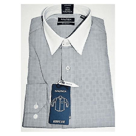 Nautica Active Fit Contras Collar Dress Shirt, Black, 15 1/2 34/35