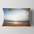 thumbnail image 2 of Designart Deserted Beach with Palm Leaves - Seashore Throw Pillow - 12x20, 2 of 5