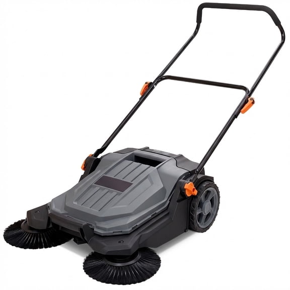 25.6 Inch 5 Gallon Walk-Behind Manual Push Floor Sweeper With Angle & Height Adjustable Folding Handle