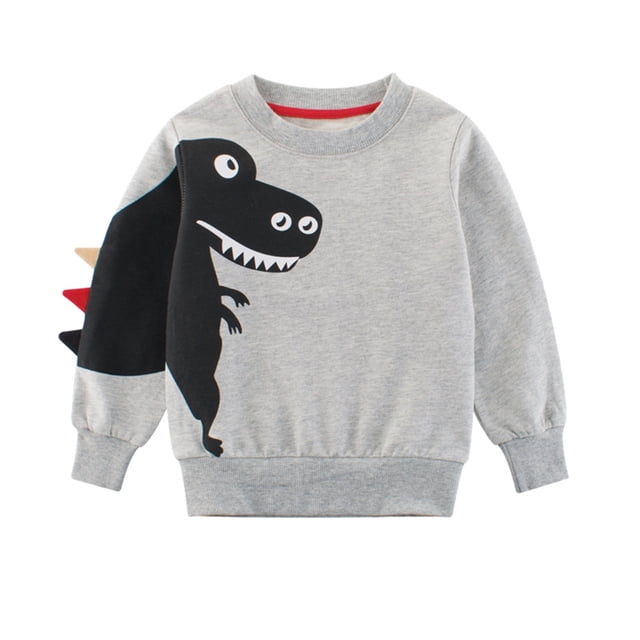 Aocisk Chandail de Sport à Manches Longues pour Garçons Tout-Petits avec Dinosaure, Col Rond, Gris, 2-3 Ans