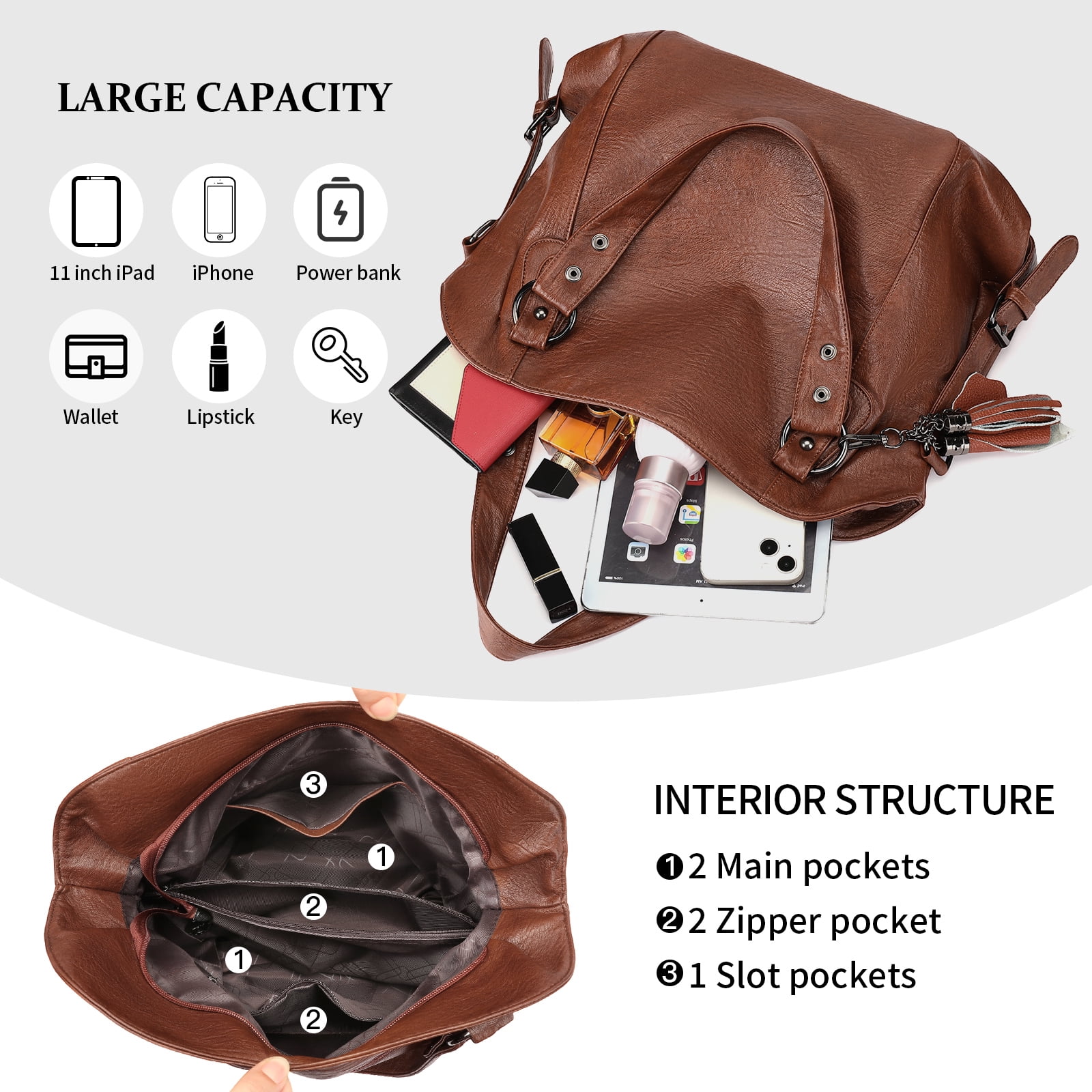 KALUNMA Tote Bag for Women Leather Shoulder Bags Fashion Hobo Bags Large Purse and Handbags with Adjustable Shoulder Strap