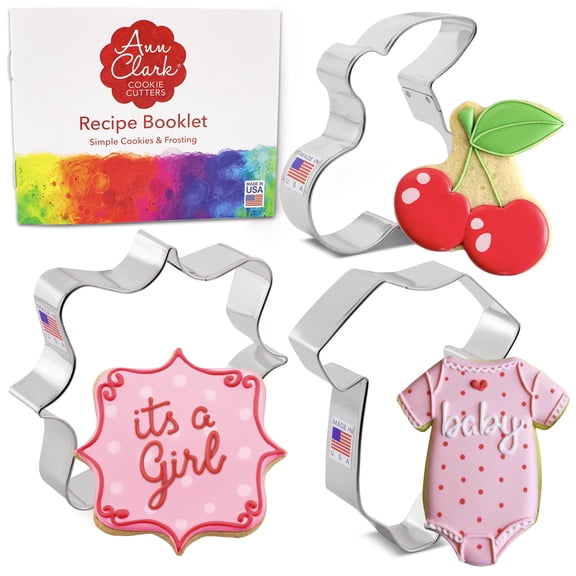 Cherry on Top Baby Girl 3-Pc. Cookie Cutter Set, Made in USA by Ann Clark