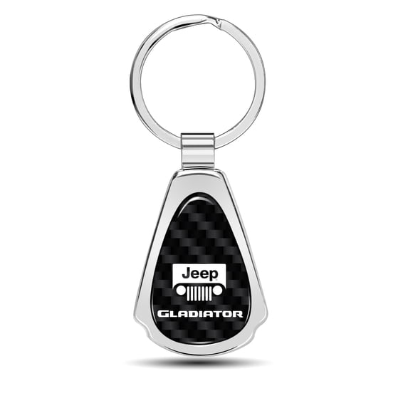 Jeep Gladiator Real Black Carbon Fiber Chrome Metal Teardrop Key Chain Key-ring
