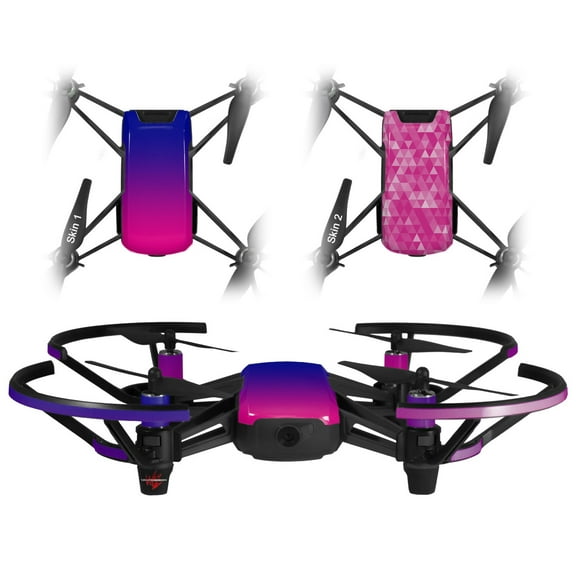 Skin Decal Wrap 2 Pack for DJI Ryze Tello Drone Smooth Fades Hot Pink Blue DRONE NOT INCLUDED
