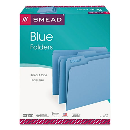 UPC 086486120432 product image for Smead 12043 File Folders  1/3 Cut Top Tab  Letter  Blue  100/Box | upcitemdb.com