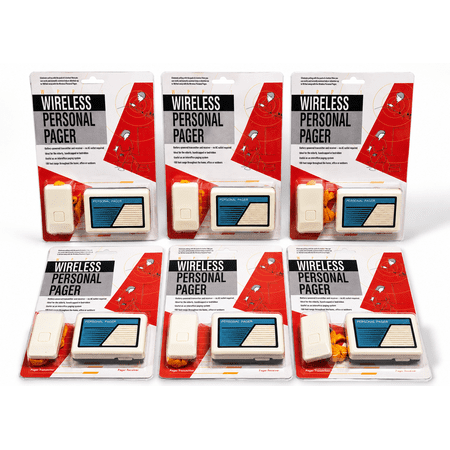 Wireless Personal Pager Alert System, 6-Pack, Call Button and Portable Receiver