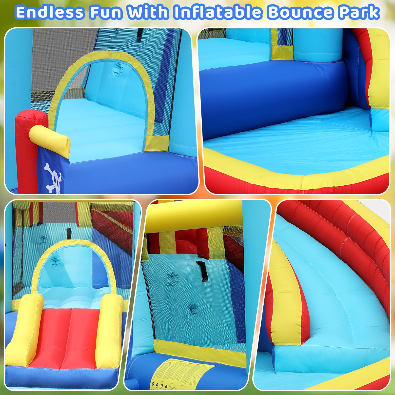 Pirecart Inflatable Bounce House, Inflatable Water Slide for Kids with Splash Pool, Bouncing Area, Climbing Wall and 450W Blower