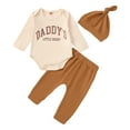 thumbnail image 4 of Gvdentm Newborn Baby Boy Football Outfits Long Sleeve Rugby Print Romper Tops Pant Hat 3 Pcs Set Fall Winter Clothes(Beige,6-12 Months), 4 of 6