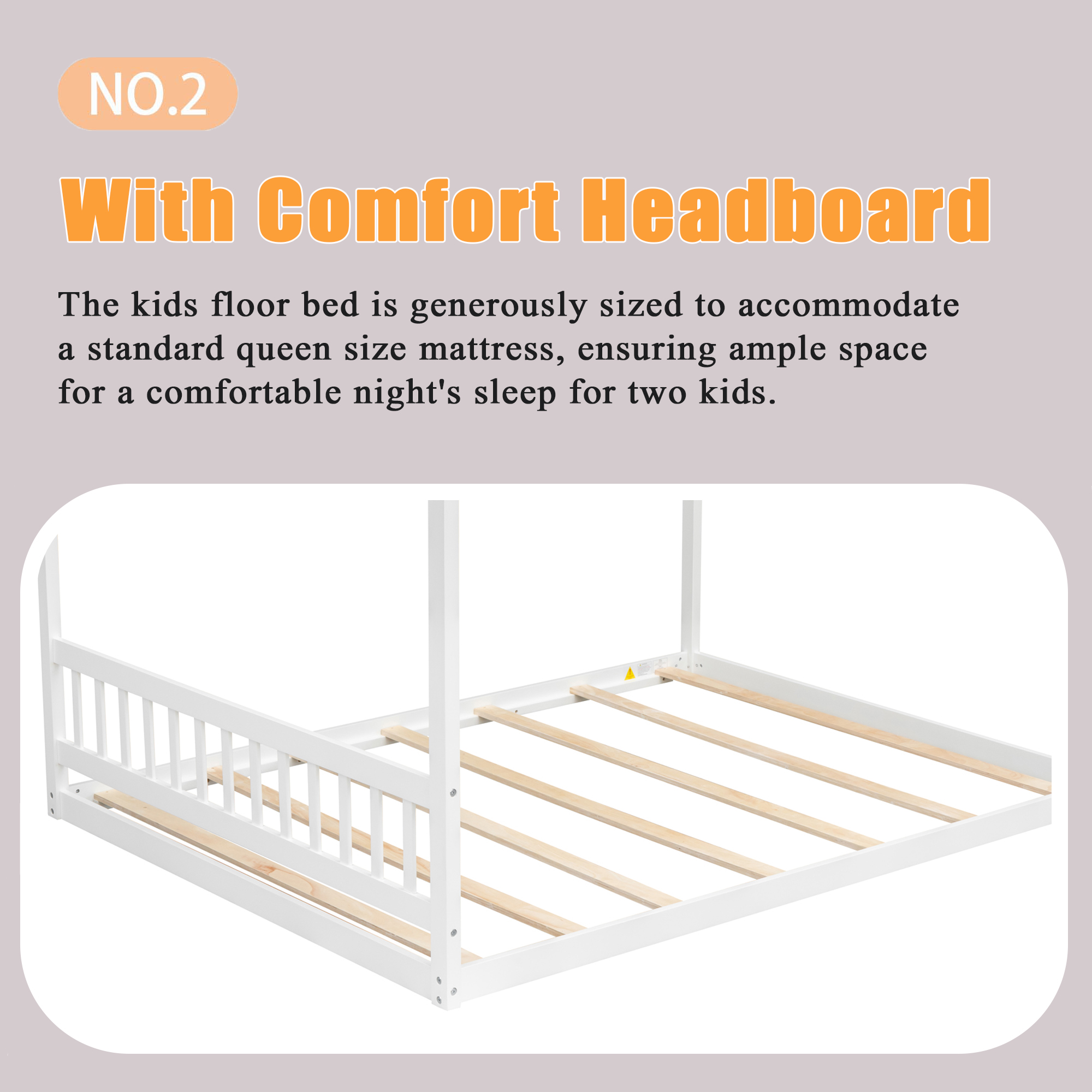 Bellemave Queen Size House Bed, Wood Montessori Floor Beds with Headboard Frame, No Box Spring Needed (Gray)