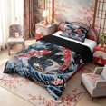 thumbnail image 2 of Manfei Japanese Koi Moon Twin Comforter Sets for Girls, Night Wave Bedding Set, Blue Red, Black Reversible 2pcs, 1 Comforter and 1 Pillowcase, 2 of 6