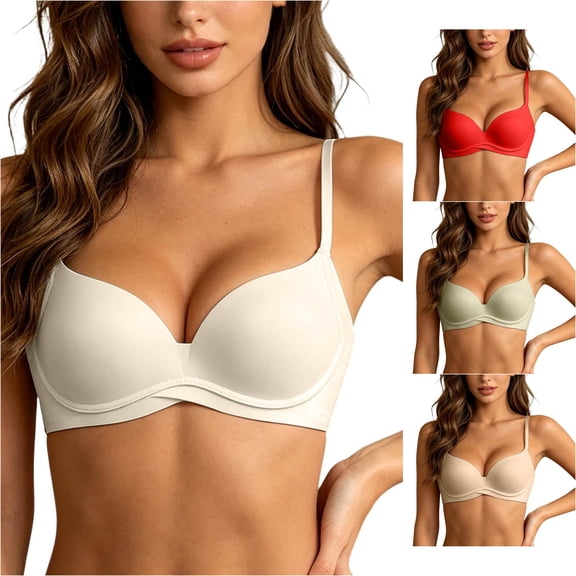 Seamless Push Up Bra For Small Bust Comfortable Underwear Natural All Day Support, L, White