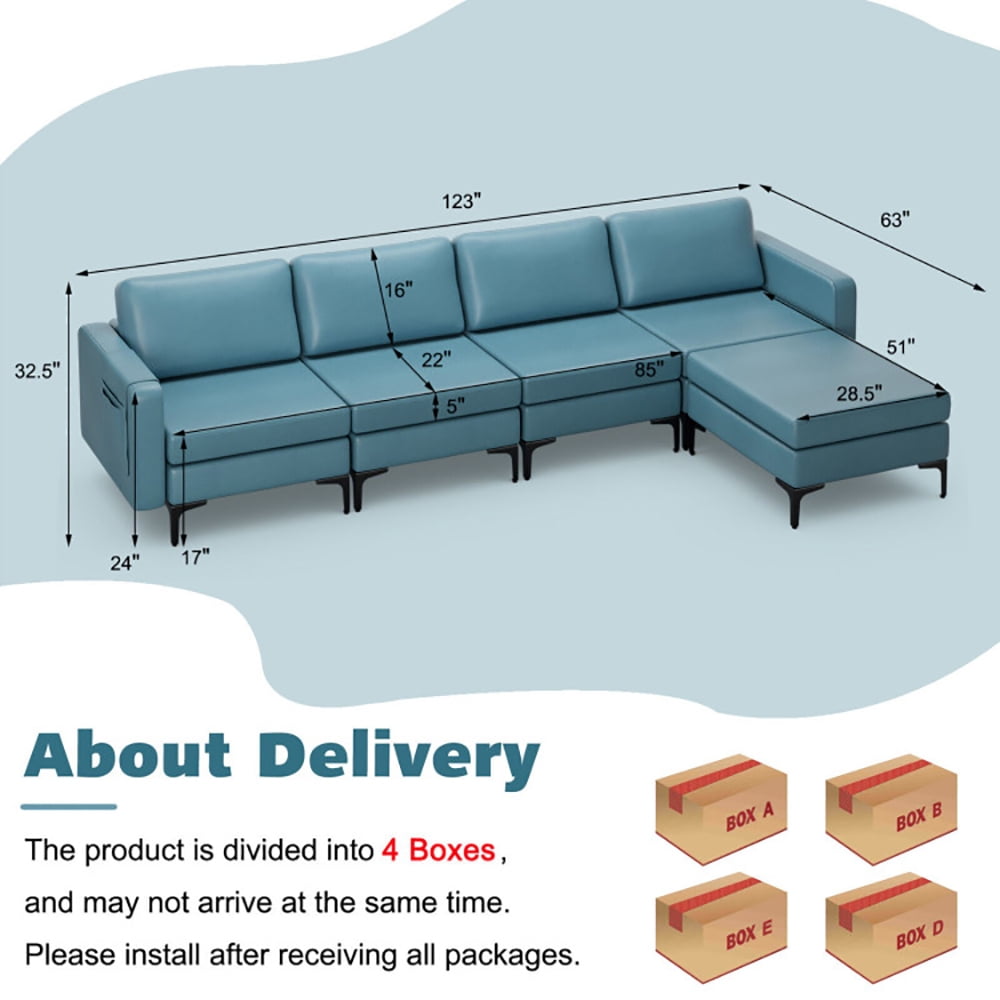 Finihen L-shaped Sectional Sofa Couch, Convertible Sectional Sofa, Modular L-shaped Sectional Sofa with Reversible Ottoman and 2 USB Ports, for Living Room, Blue Finihen L-shaped Sectional Sofa Couch, Convertible Sectional Sofa, Modular L-shaped Sectional Sofa with Reversible Ottoman and 2 USB Ports, for Living Room, Blue