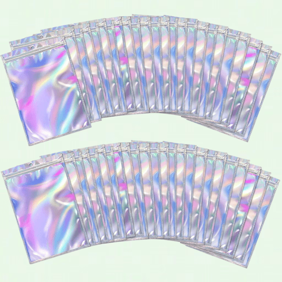 200 Pieces Holographic Colour Foil Bags, Resealable Ziplock Bags, 6x10cm / 7x10cm