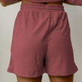 thumbnail image 3 of uublik High Waisted Shorts Women with Pockets Summer Ribbed Knit Super Soft Casual Beach Shorts Wine, 3 of 5