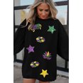 thumbnail image 5 of Women's Black Sequin Star Doughnut Mask Graphic Ribbed Sweatshirt for Mardi Gras | [ZhiHiMeRi] | (US 20-22)2XL, 5 of 8