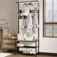 thumbnail image 1 of Ourlova 70.9 Inch Tall Narrow Metal Coat Rack Wooden Shoe Bench 4 in 1 Rustic Gray Storage Shelf with 8 Hooks, 1 of 7
