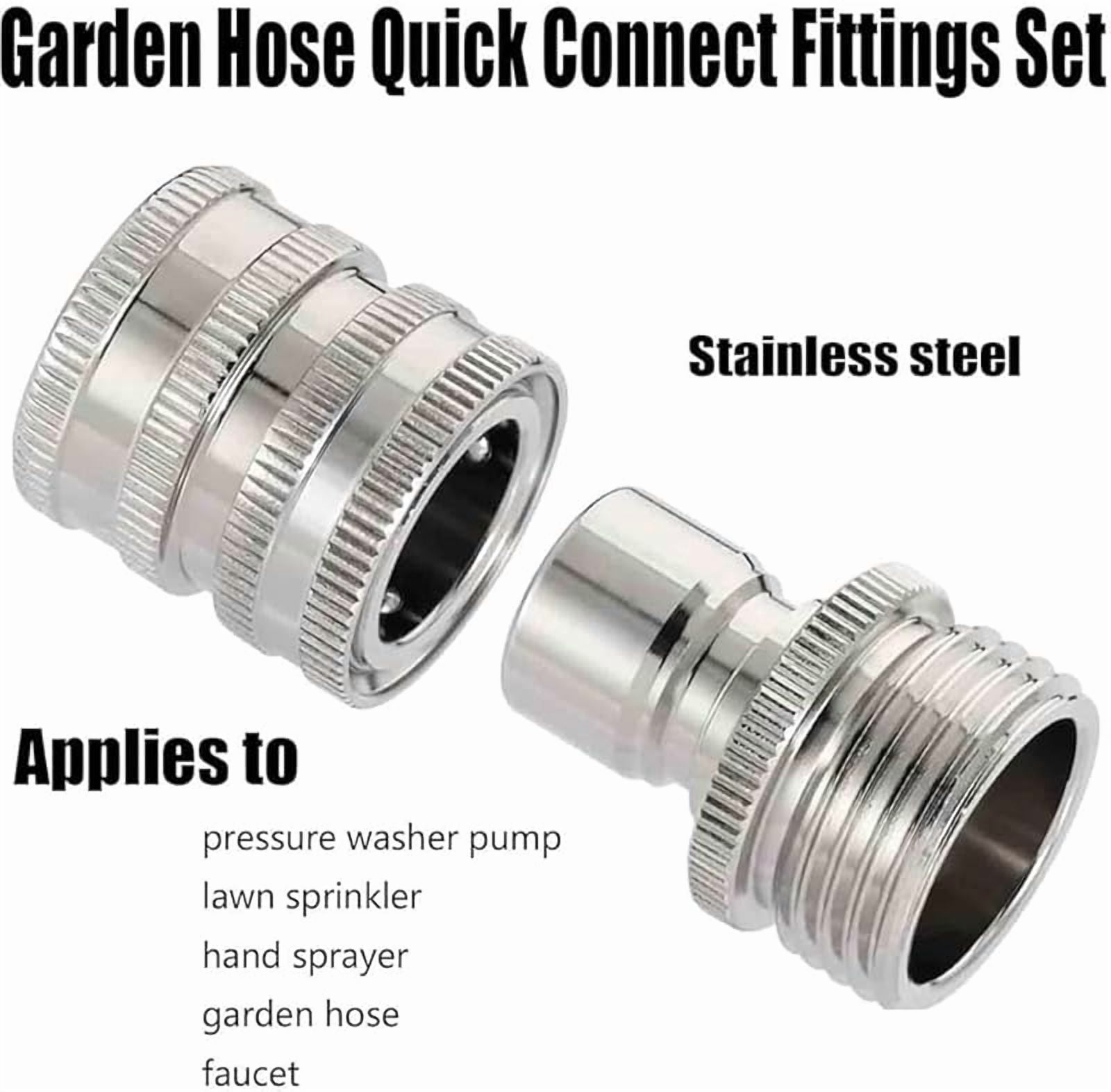 Stainless Steel Garden Hose Quick Connect Fittings Set，Universal Fit 3/4 Inch Stainless Steel Water Hose Quick Connector ，Ideal For Gardens, Farms, Duty Irrigation (2PCS)