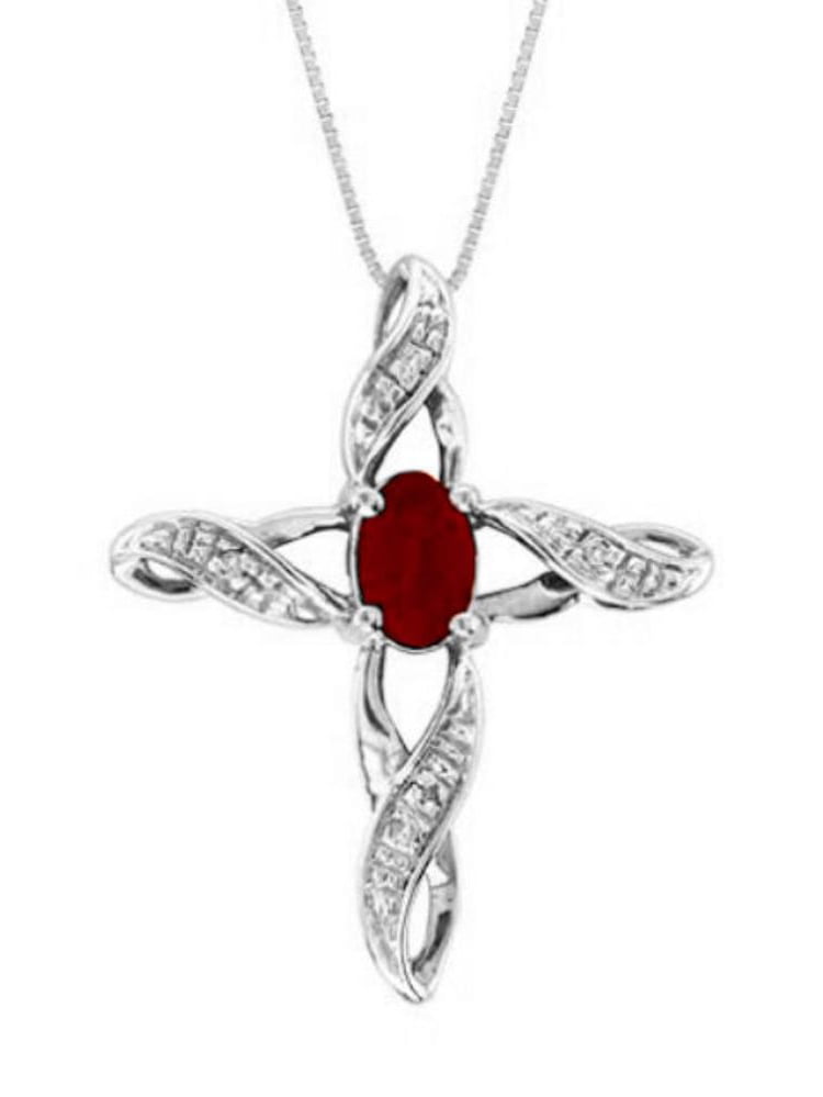 RYLOS Stunning Cross Pendant with Oval Shape Gemstone & Genuine Sparkling Diamonds in Sterling Silver .925-7X5MM Color Stone Necklace With 18 Chain
