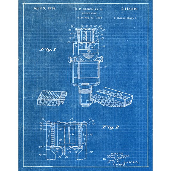 Original Microphone Artwork Submitted In 1938 - Music - Patent Art Print