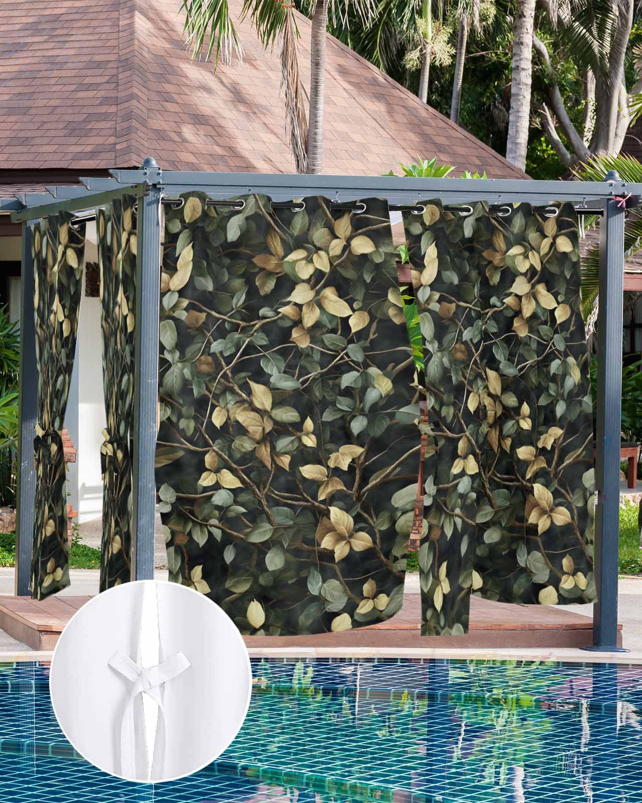 nqOlkjepod Outdoor Curtains for Patio Waterproof, Branches Green Leaves Outdoor Privacy Panels Grommet, Vintage Botanical Forest Blackout Outside Curtains for Porch/Cabana/Pergola 54"x95", 1 Panel