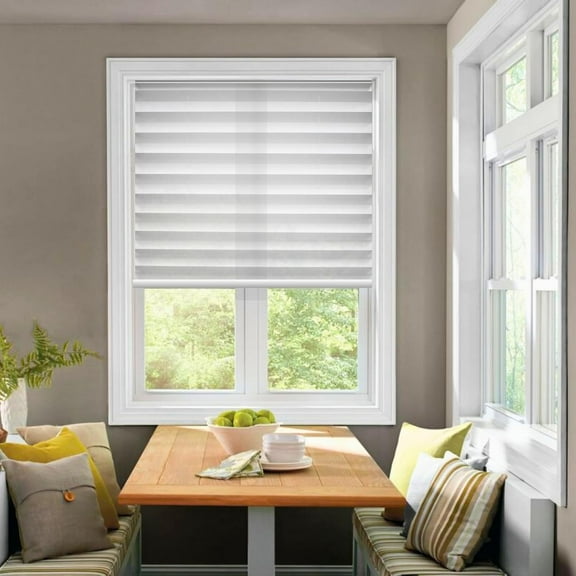 Cordless Pleated Window Shades, Easy Install, No Drill No Tools, White, Light Filtering Blinds, Size 35" W x 64" H