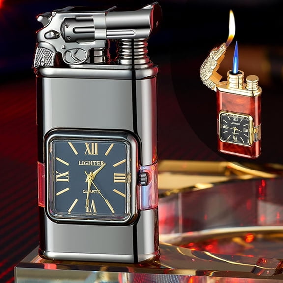 Windproof Lighter Vintage Watch Bezel Jet Flame Torch, Men's Cool Dual Flame Lighter Torch and Soft, Horse/Tiger/Dragon Animals Vintage Lighter Refillable Butane Gas Lighters Airless