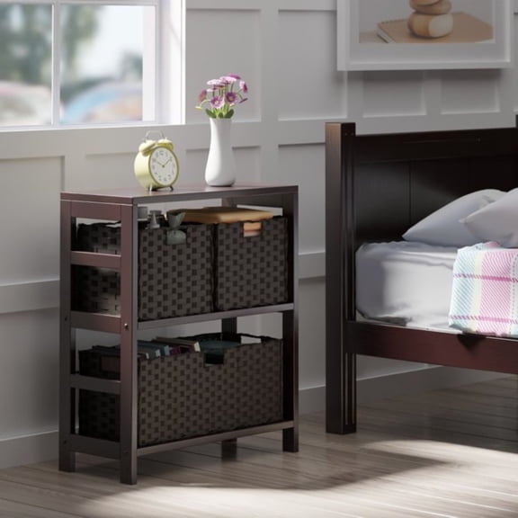 Contemporary Home Living 4 Pc Storage Shelf with 3 Foldable Woven Baskets - 29.25" - Walnut and