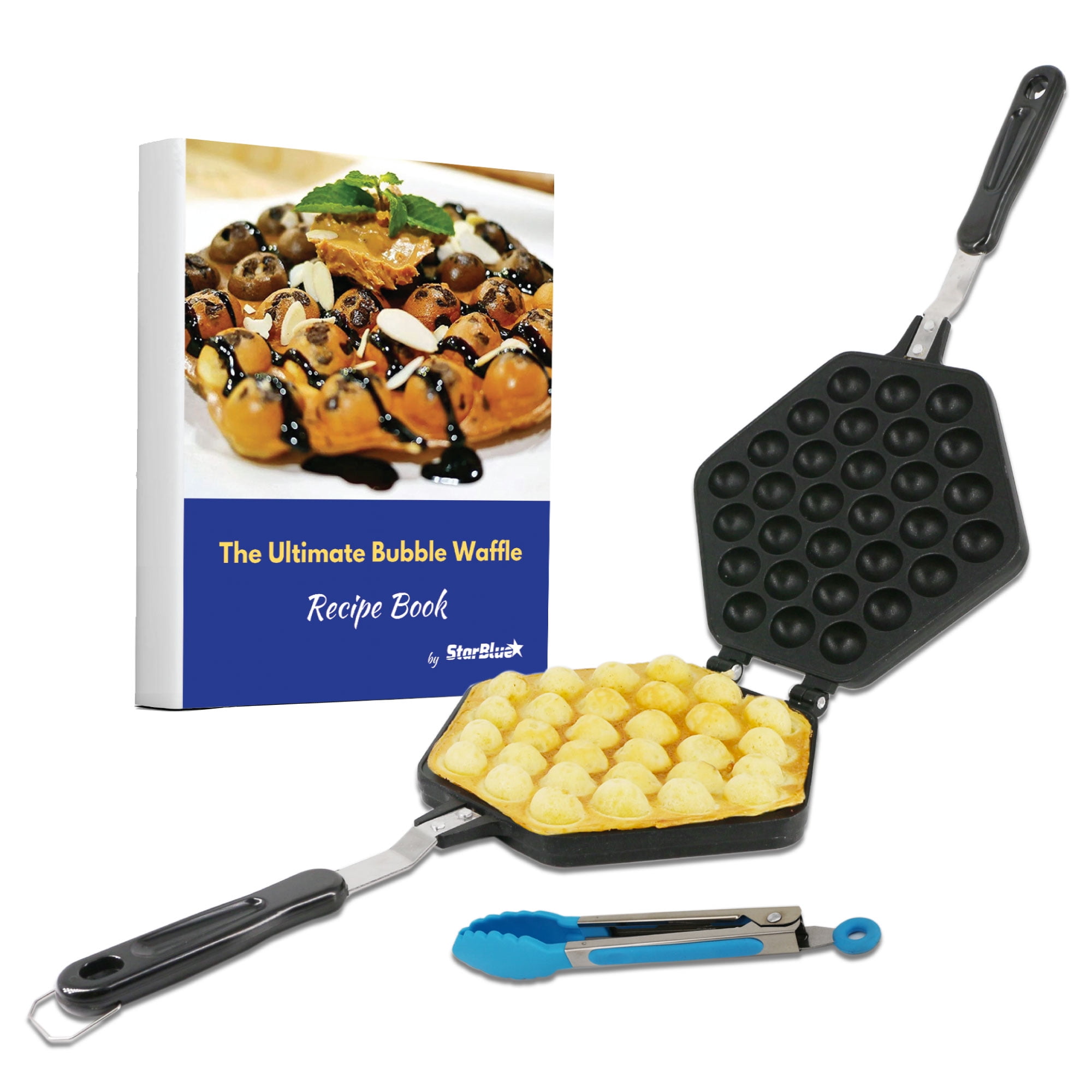 Bubble Waffle Maker Pan by StarBlue with Free Recipe ebook and Tongs