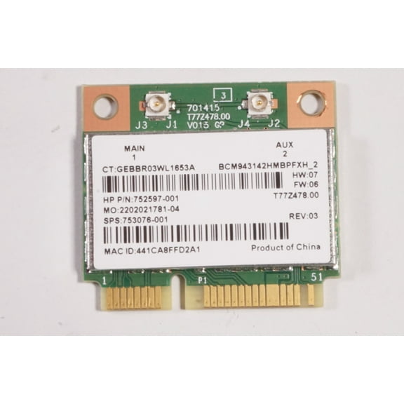 753076-001 Hp Wireless Card 15-F279NR NOTEBOOK 15-P157CL 17-F078CA