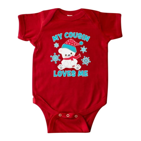 

Inktastic Polar Bear My Cousin Loves Me in Santa Hat with Snowflakes Gift Baby Boy or Baby Girl Bodysuit