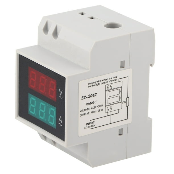 Medidor de amperios de voltaje de riel DIN, AC80-300V AC0-99.9A Multifuncional Digital Din Rail Voltaje de corriente Medidor de potencia Amperímetro Voltímetro,Carril DIN Pantalla dual Led Voltímetro Ecomeon no