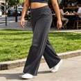thumbnail image 6 of Women's Pull On Stretch Wide Leg Jeans Plus Size Soft Faux Loose Denim Palazzo Pants Vintage Washed Y2K Casual Trousers with Pockets Dark Gray, 6 of 7