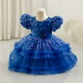 thumbnail image 3 of Girls Princess Dress Sequin Tulle Flower Rainbow Round Collar Sleeveless Formal Dress Birthday Party Wedding Bridesmaid Girl Evening Dresses Toddler Baby Blue 2-3 Years, 3 of 4