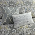 thumbnail image 6 of King Size 6-Piece Grey Cotton Comforter Set with Damask Pattern, Includes Comforter, Shams, Bedskirt & Decorative Pillows, 6 of 15
