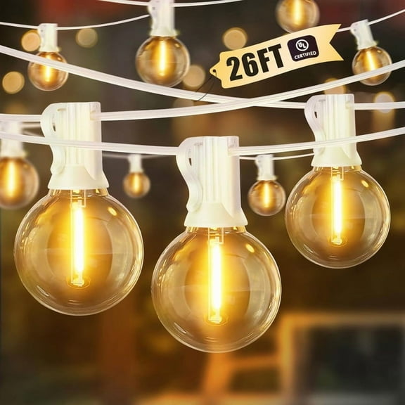 26 Feet LED Outdoor String Lights with 12 1 Shatterproof G40 Edison Bulbs, Connectable and Weatherproof Strand, Commercial Grade Patio Lights for Backyard Decorative, Warm White