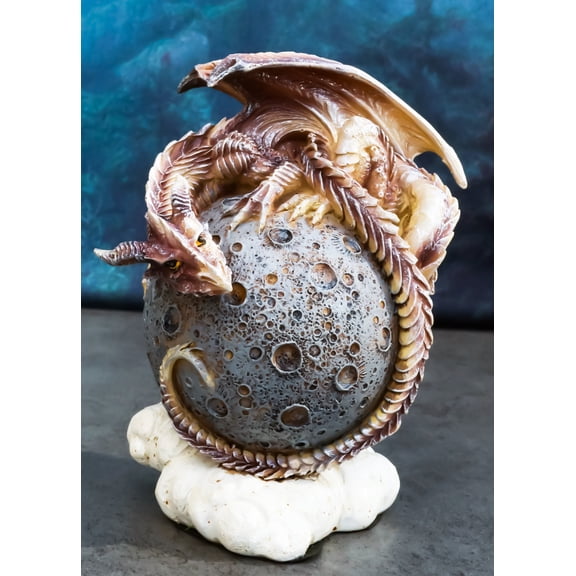 Dream Weaver Fantasy Wyrmling Dragon Sleeping On Cratered Lunar Moon Figurine