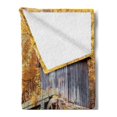 thumbnail image 2 of Waterfall Soft Flannel Fleece Throw Blanket, Fall Season Image of Historical Water Mill and Waterfall Outdoor Nature Art, Cozy Plush for Indoor and Outdoor Use, 50" x 60", Yellow Brown, by Ambesonne, 2 of 5