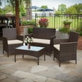 thumbnail image 3 of Tappio 4 PCS Outdoor Rattan Furniture Patio Conversation Set, Wicker Sofa Garden Conversation Bistro Sets for Yard, Pool or Backyard, Brown/Beige, 3 of 7