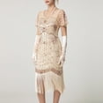 thumbnail image 4 of Rhinestones Layered Fringe Dress Ballroom Latin Dance Dress for Women Tiered Tassel Flapper Dresses Dancing Costume Beige S, 4 of 6