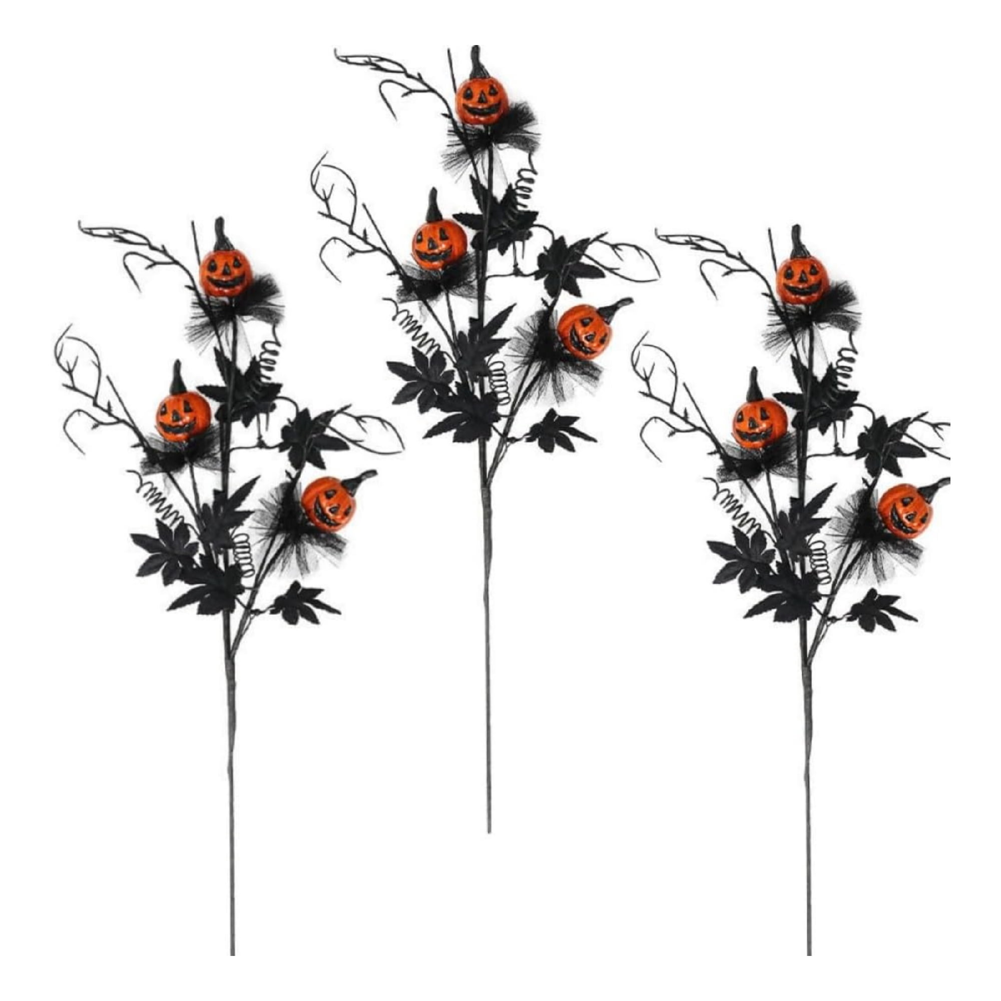 3 Pack Halloween Faux Berry Stems with Pumpkin and Leaves for Vase Wreath Decor